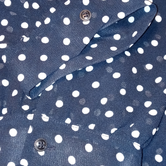 Emma James Blouse Sheer Blue White Polka Dots Size 14 - Picture 9 of 9